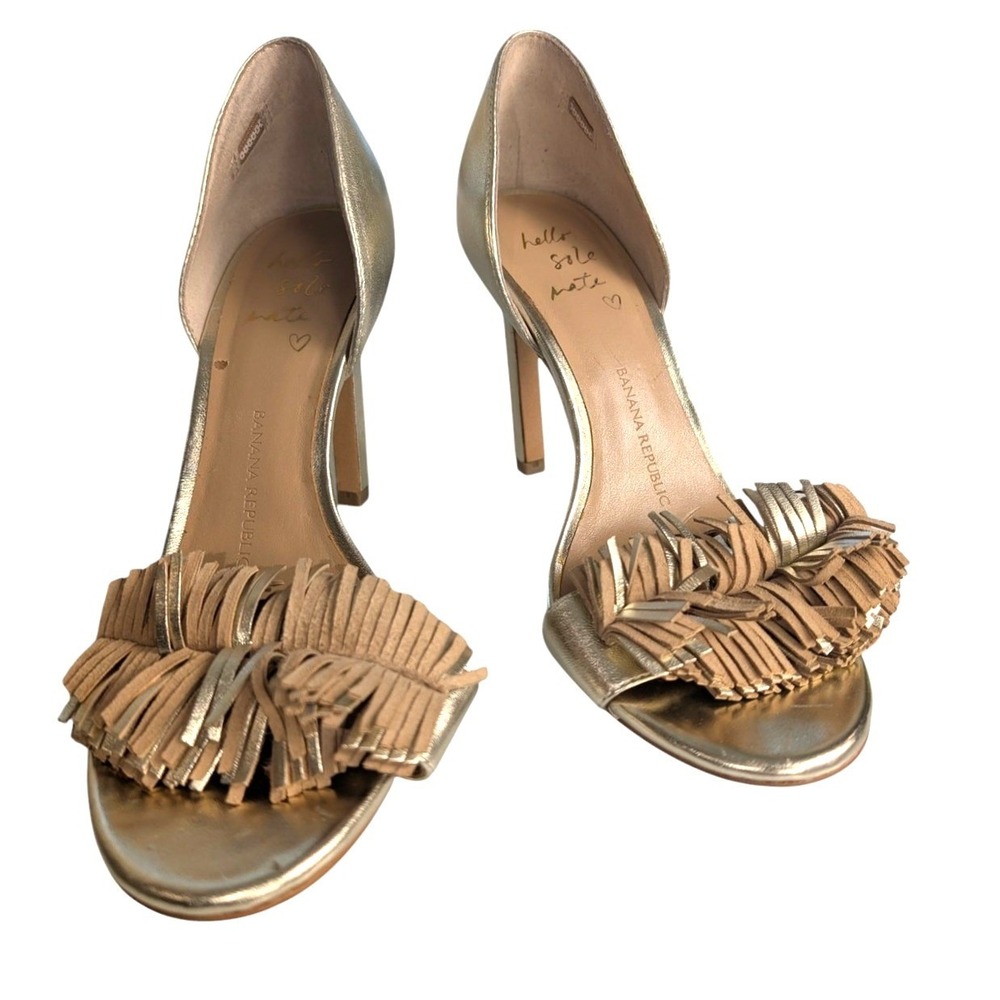 Banana‎ Republic Women's Gold leather Fringe Slip On Heel Size 8.5 Wedding Prom